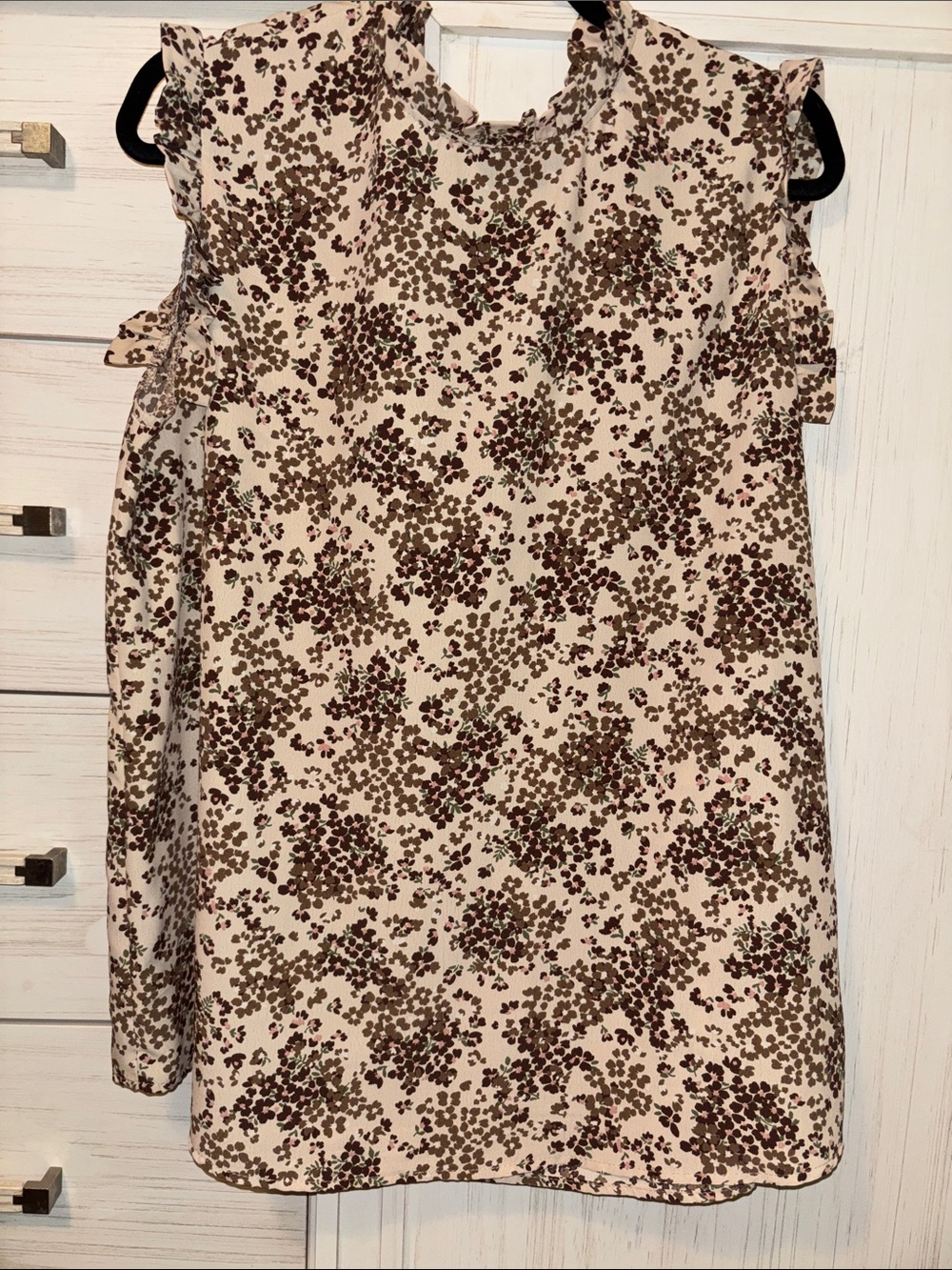 Sleeveless Floral Print Blouse - Cream/Brown